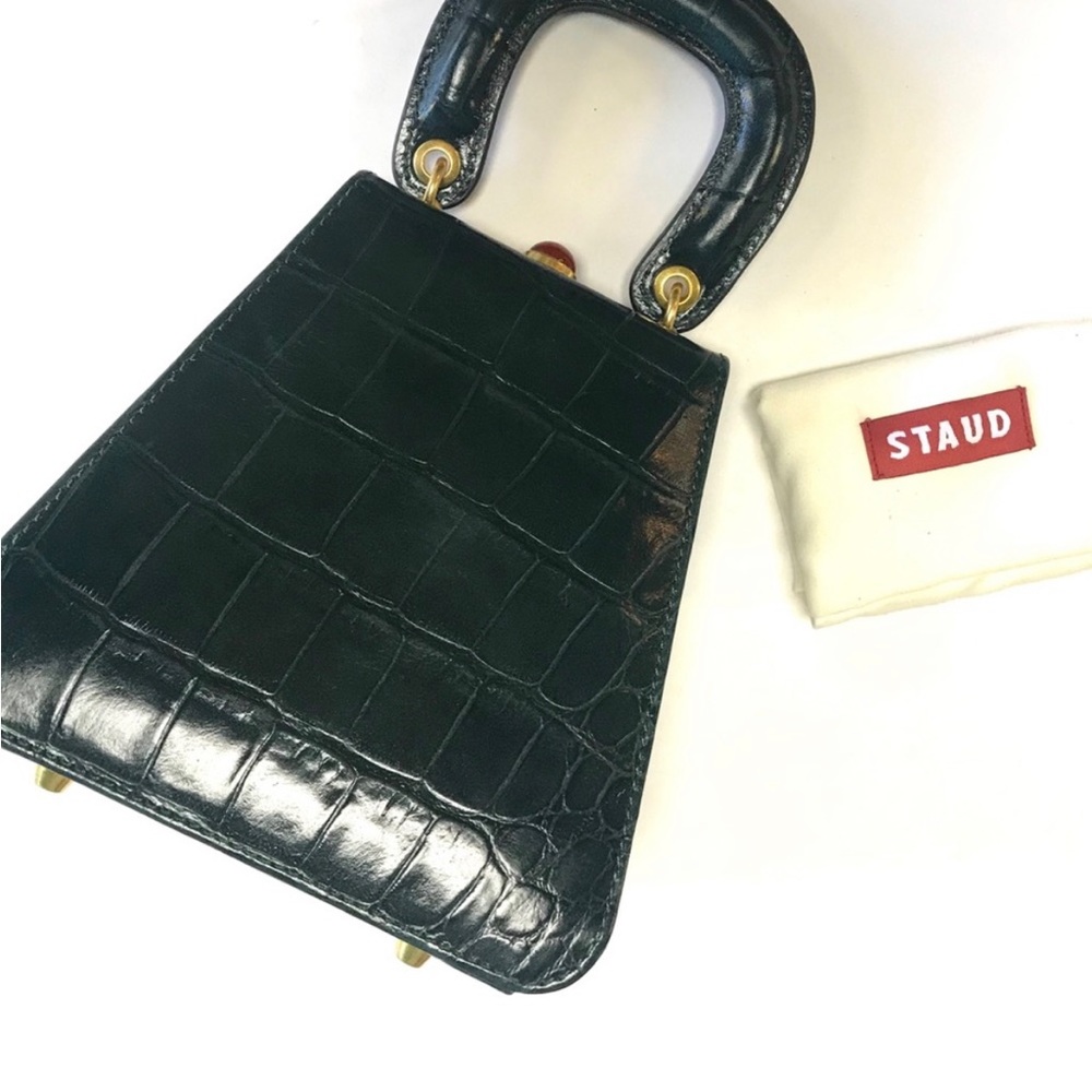 BNWT STAUD Kelly Croc Embossed LeatherTop Handle RARE DARK GREEN